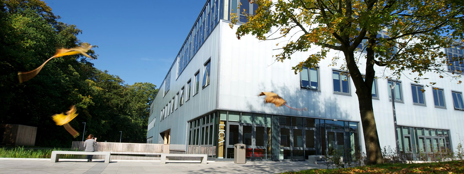 Lancaster's LICA building with autumn leaves