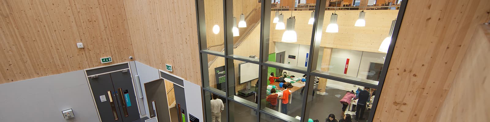 Looking down from above on the inside of the LICA building.