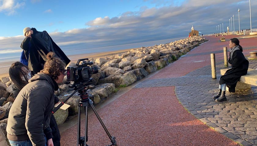 Students filming in Morecambe Bay