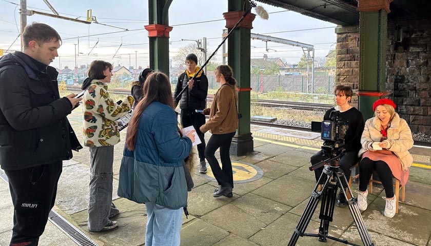 Filming at the train station