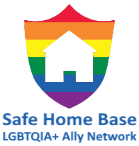 A logo featuring the LGBTQIA+ pride flag