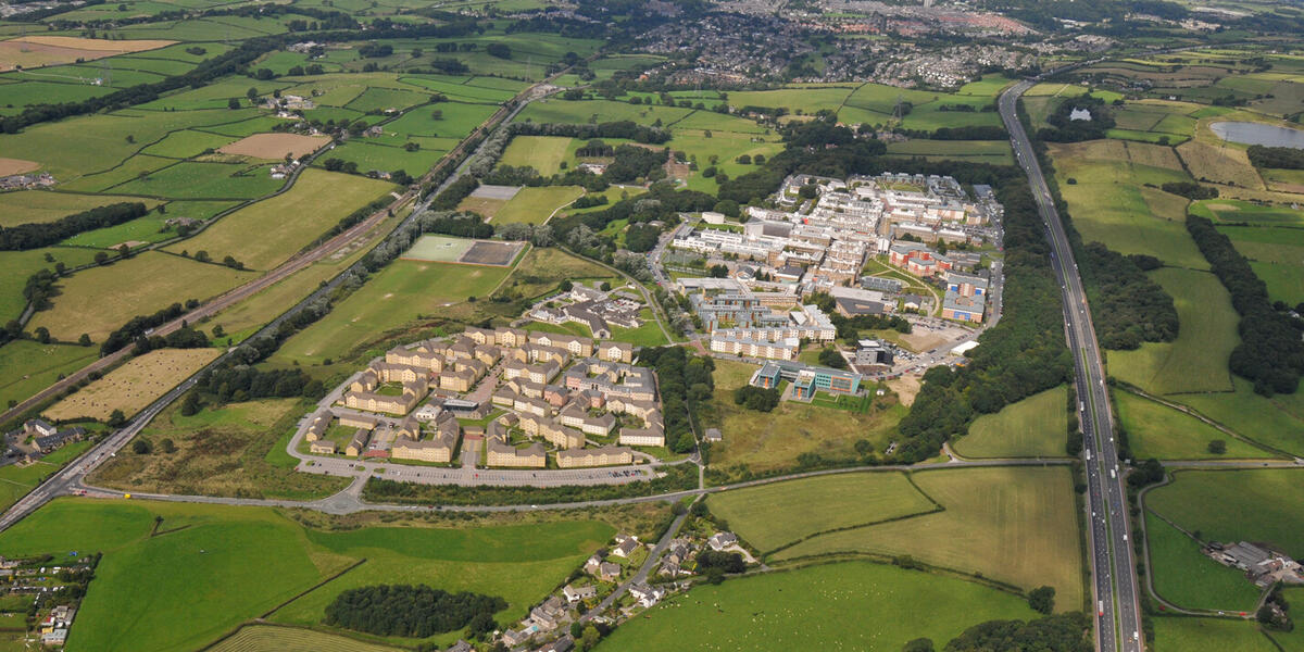 Ariel photograph of Lancaster University campus