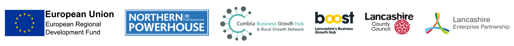 Lancashire Forum & Cumbria Forum partner logos which include: European Regional Development Fund, Northern Powerhouse, Cumbria Growth Hub, Boost; Lancashire's Business Growth Hub, Lancashire County Council and Lancashire Enterprise Partnership. 