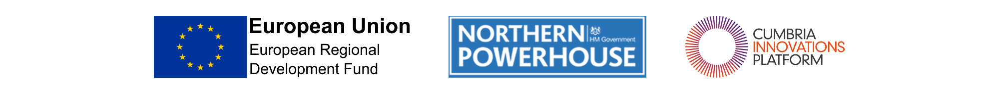 Cumbria Innovations Platform partner logos which include: European Regional Development Fund, Northern Powerhouse and Cumbria Innovations Platform. 