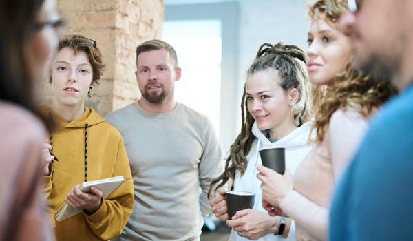 A group of people talking