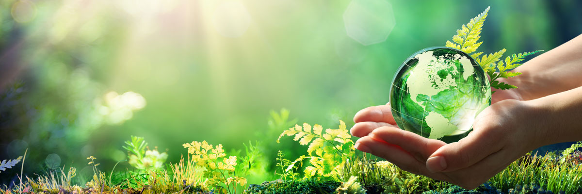 Hands holding a green glass globe