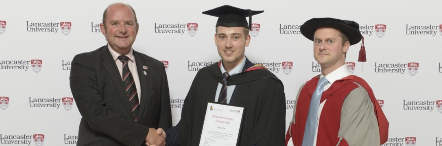 Award winner, Alex File, with Rob Day and Ben Kerrane at graduation.