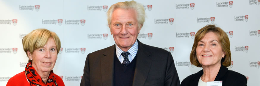 Lord Heseltine with Professor Sue Cox and Professor Ellie Hamilton