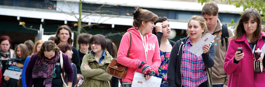 Students walking on campus.