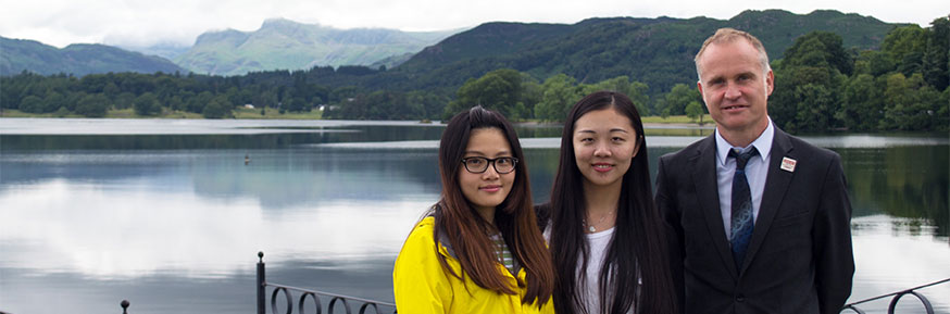 Yan Li, Zhiling Lou and Colin Fox by the lake