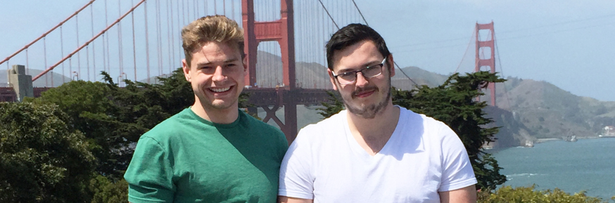 Tom Young and Fraser Williams in front of the Golden Gate bridge