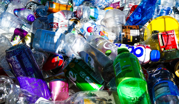 Plastic bottles and tins