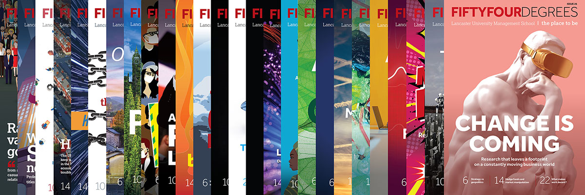A display of 54 degrees magazine covers