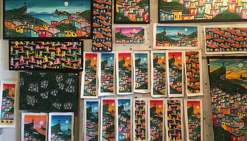 Works on sale to tourists inside an artist’s workshop