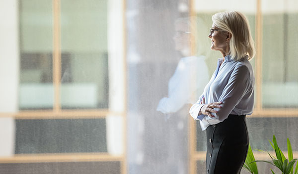 A woman looking out of a window