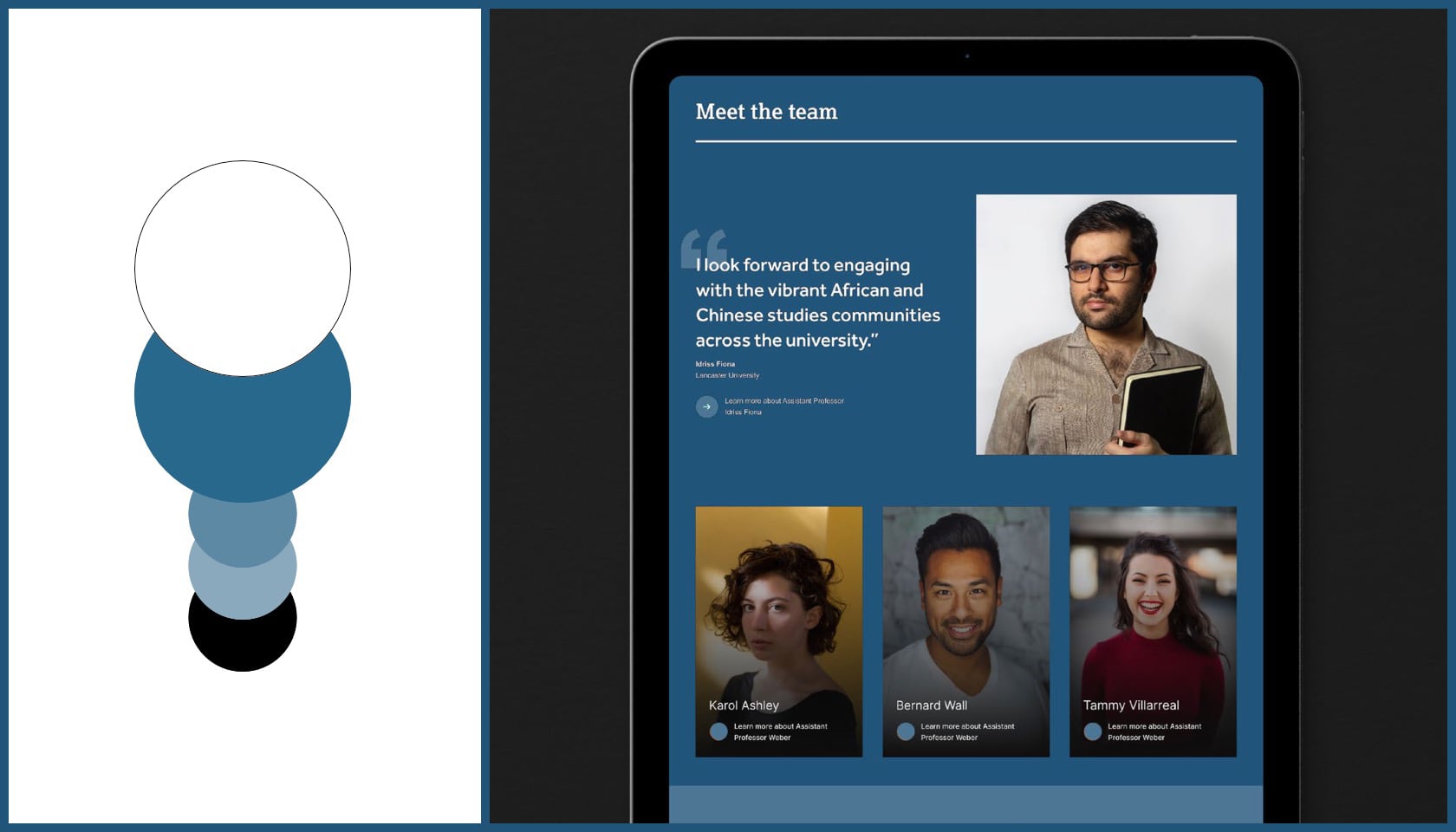 A mocked up web page shown on an iPad, with a colour swatch on the left.