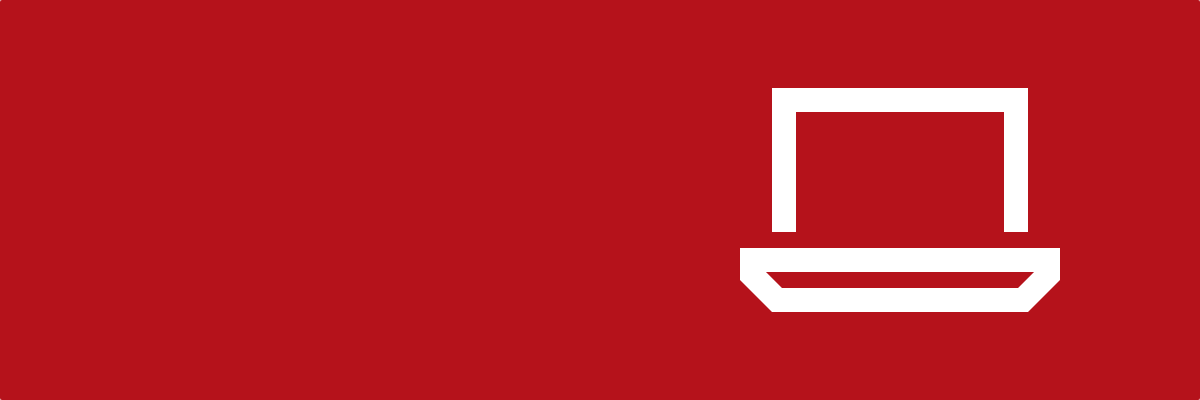 A white icon of a laptop computer on a red background.