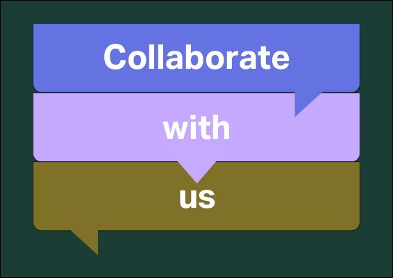 Speech bubbles reading Collaborate with us