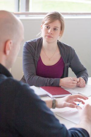 A student listens during a seminar