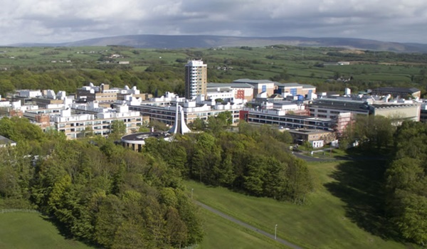 Ariel View of the green fields around the campus.