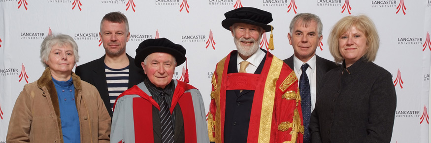 Eric Wooff (centre left) with the Chancellor Sir Chris Bonington and Eric's children(from left) Louise, Francis, Chris and Clare. 