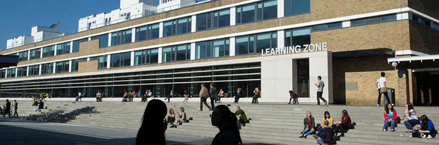 Lancaster University students outside the Learning Zone in Alexandra Square