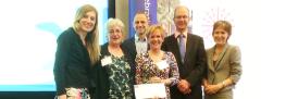 L-R Dr Rebecca Whittle, Dr Maggie Mort, Dr Marion Walker, Dr Hugh Deeming with the BBC's Evan Davis and Dame Suzi Leather, Chair of the Lankelly Chase Foundation