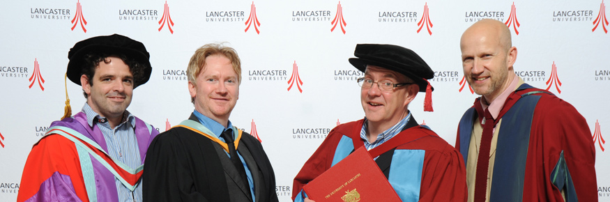 Dr Eoghan Walls with Professor Paul Farley, Ian McMillan and Professor John Schad