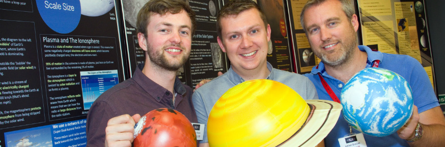 PhD space and planetary physics student Jonathan Doyle, senior research associate Dr Nathan Case and lecturer Dr Adrian Grocott.