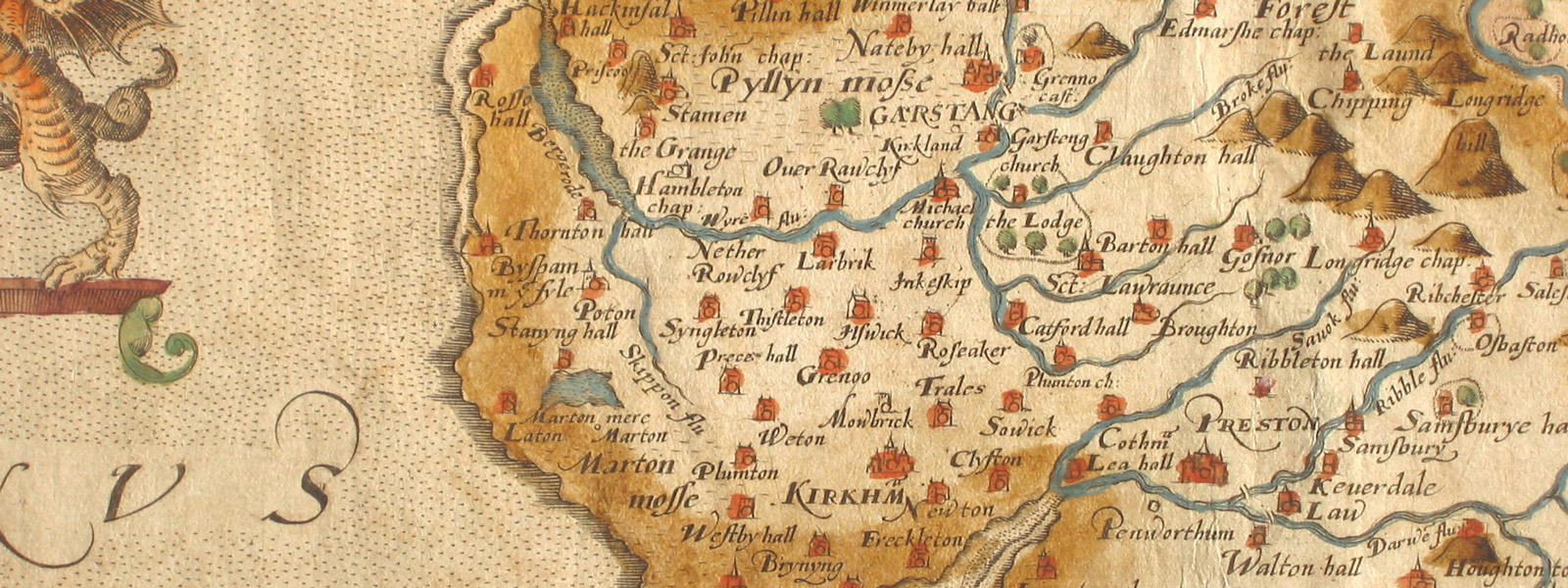 Saxton 1577 Preston area map