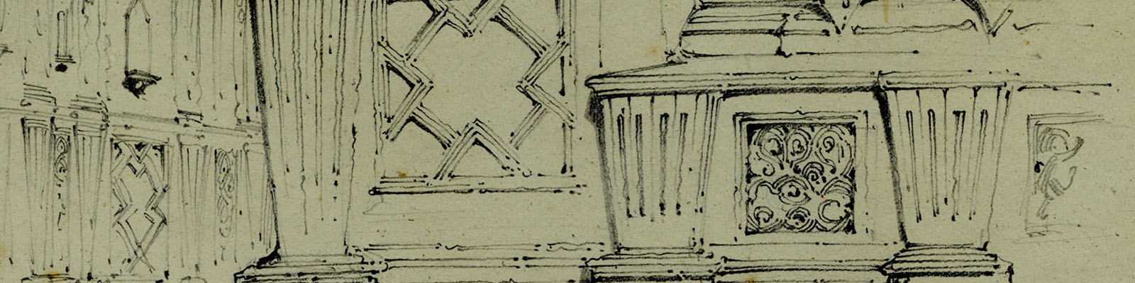 John Ruskin: Detail of 'In the Gallery, Haddon Hall'