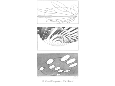 Three futuristic, technical drawings of clouds, stacked on the page.