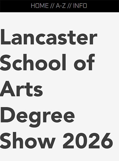 Screen shot of the degree show website: large black font on a light grey background