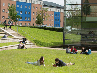 Group of students sat on Bonington Steps