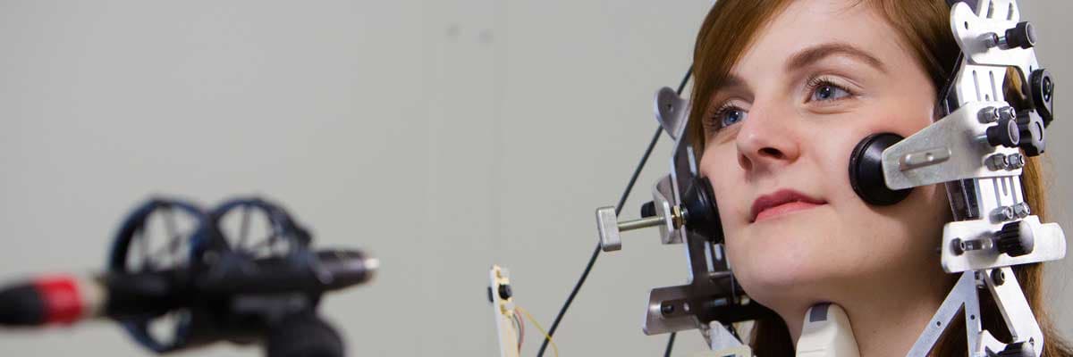 Linguistics phonetics lab equipment in use
