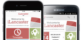 Mobile phones displaying the iLancaster app