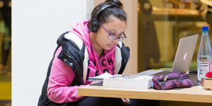 A student working in the library
