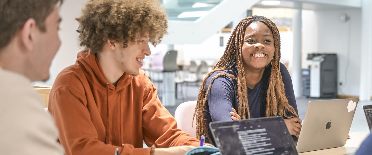Students working on laptops in a group