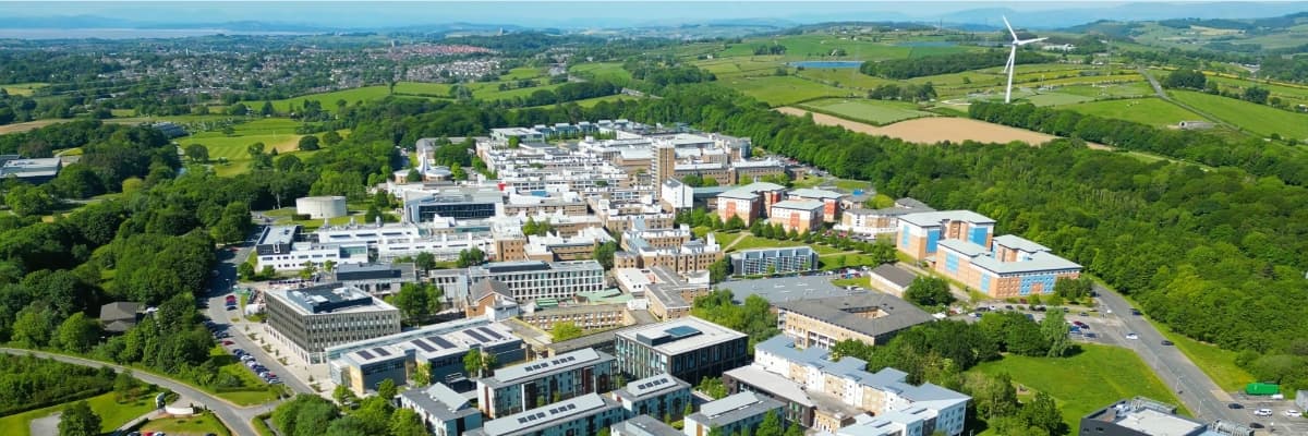 An aerial view of the Lancaster University campus
