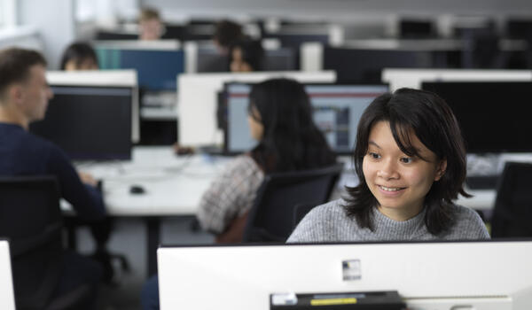 Student sitting at a computer