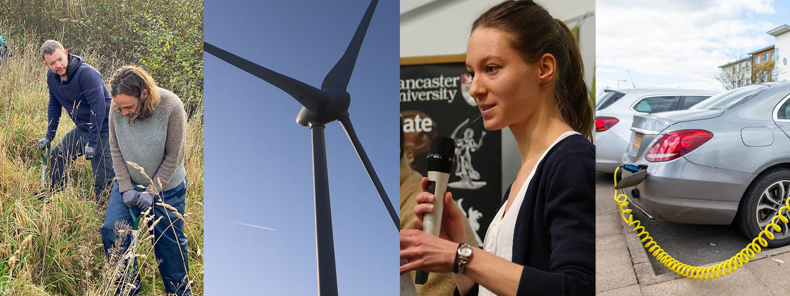 A collage of photos with a theme of sustainable projects in agriculture, energy production etc.