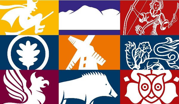 All nine college logos form the nine college office logo.