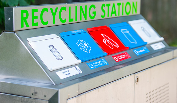 Recycling bins.