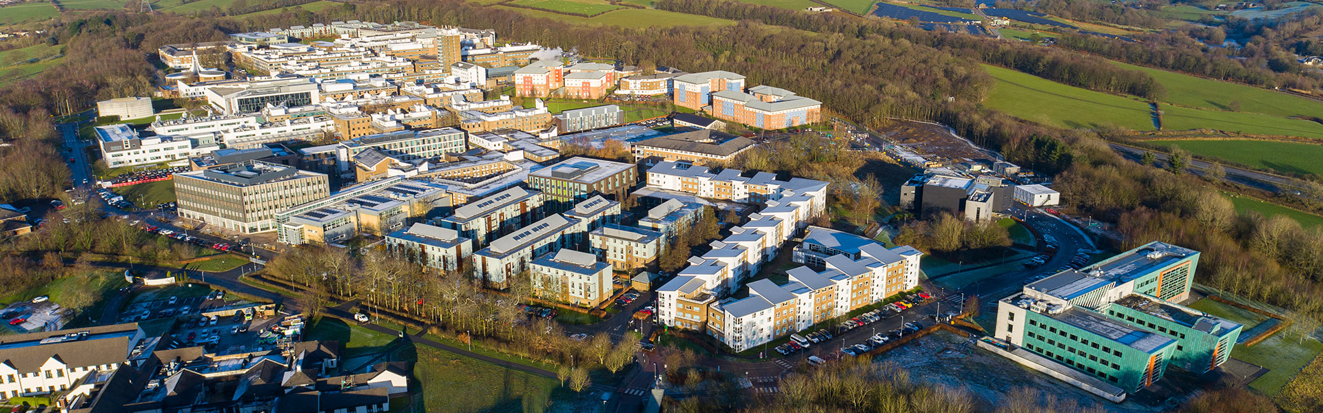 Aerial photo of Lancaster University campus