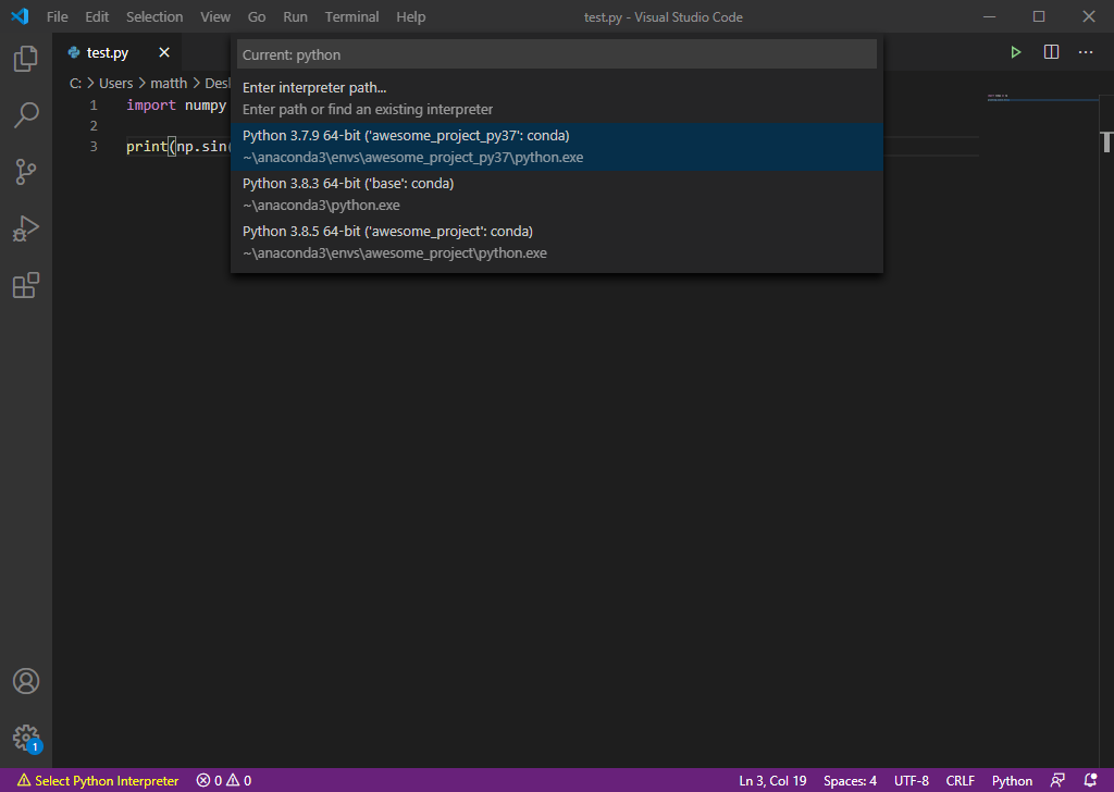 VS code select