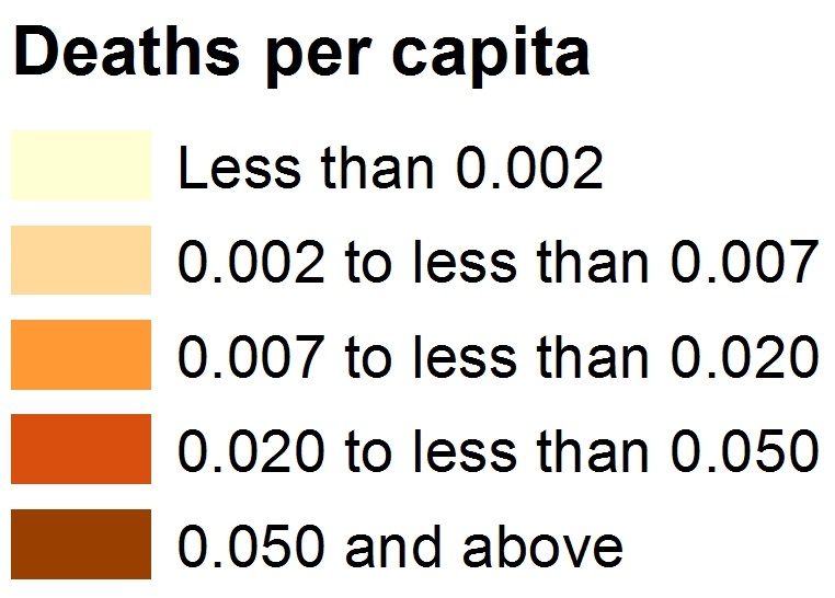 Deaths per capita, legend