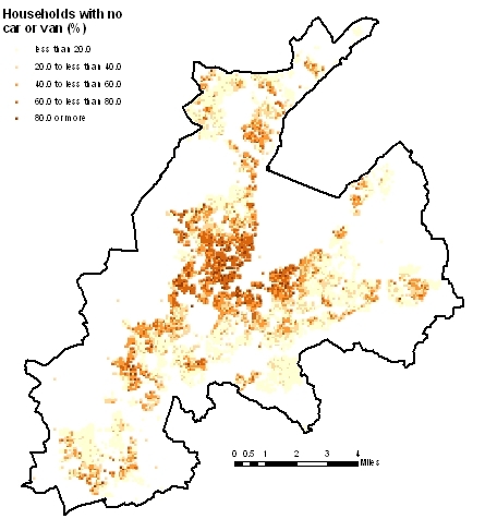 Households lacking a car 2001