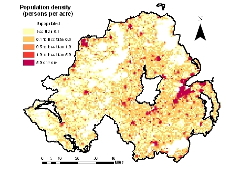 Population density in Northern Ireland, 1991