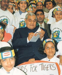Children representing 'Kids for Tigers' with former Indian Prime Minister Shree Atal Bihari Vajpayee